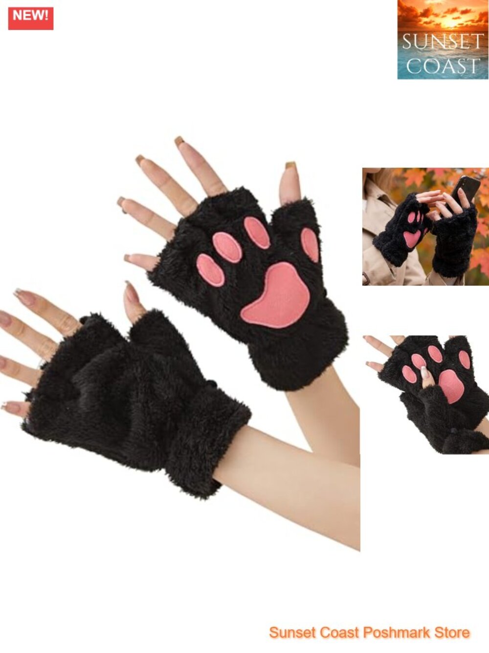 Furry Cat Paw Gloves Fingerless Faux Fur Plush for Cosplay Costume